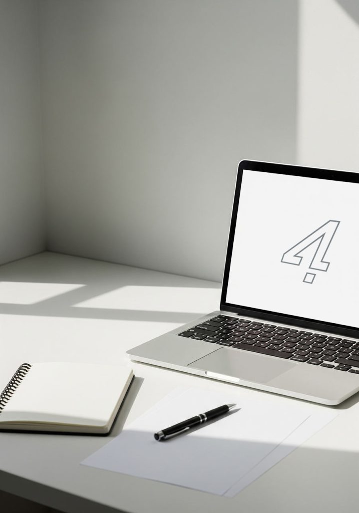 Laptop on Table with Design One Four Icon